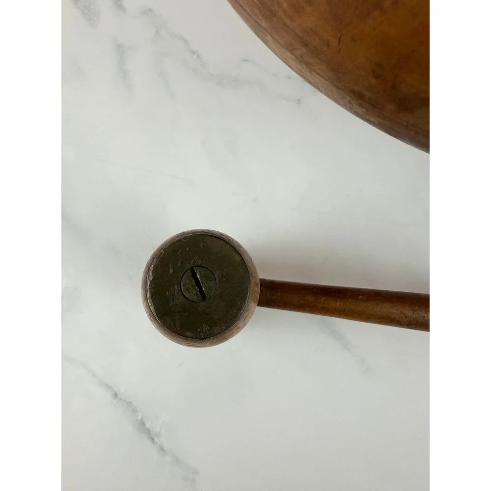 VTG Hand Turned Wooden Nutcracker Pedestal Bowl Brass Center w/Mallet